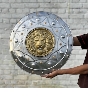 22 inch Lion Shield Metal Replica-Cosplay Prop - First Avenger Wall Decor-Halloween Christmas Decorative Shield- LARP & SCA Armor Gift