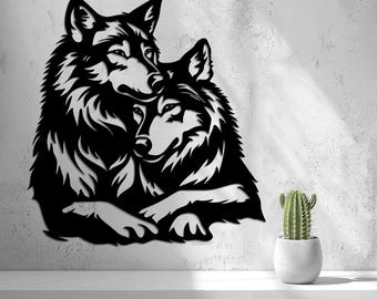 2D Wolf Couple Wall Art