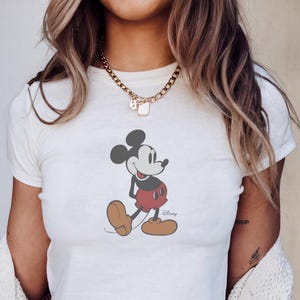 Retro Mickey Disney Baby Tee, Classic Mickey Baby Tee, Y2k 90s Style Mickey Mouse Tee image 1