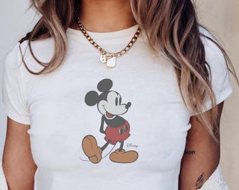 Retro Mickey Disney Baby Tee, Classic Mickey Baby Tee, Disney Mickey Youth T-shirt, Y2k 90s Style Mickey Mouse T-Shirt