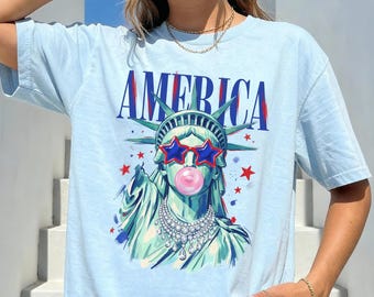 Comfort Colors® America Statue of Liberty Blowing Bubble Gum Shirt,4th of July Shirt, 250th Anniversary Shirt,Independence Day Tee,USA Shirt