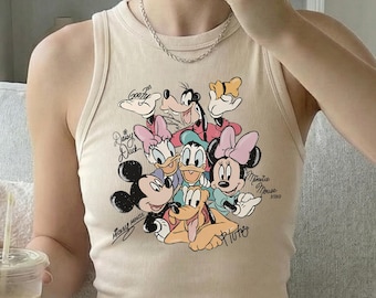 Disney Mickey and Friends Signatures Cropped Racer Tank,WDW Disneyland Trip Crop Tee, Family Matching Tee, Bella Canvas Disneyland Tee