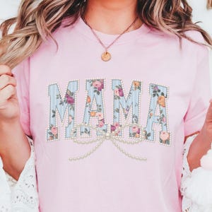 Comfort Colors® Mama Faux Pearl Shirt, Mother's Day Gift for New Mom, Pregnancy Announcement Tee,Trendy Mom Tshirt, Gift for Mothers