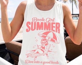 Comfort Colors® Book Girl Summer Vintage Tank Top,Retro Bookworm Beach Tee,Gift for Book Lover, Bookish Summer Shirt, Women Reading Tank Top