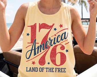 Camiseta sin mangas Comfort Colors® 1776 del 250 aniversario de Estados Unidos, camiseta sin mangas unisex vintage de Estados Unidos, tierra de la libertad, camiseta sin mangas del 4 de julio, regalo de camiseta de EE. UU.