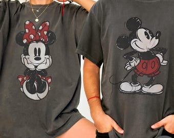Comfort Colors® Retro Mickey Mouse Shirt, Vintage Minnie Mouse Tshirt, Disney Couple Shirts, Disney Family Matching Tees