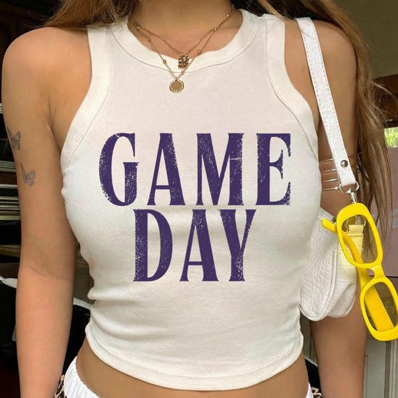 Game Day Cropped Racer Tank, Vintage Game Day Girls Crop Tee, School Game Day Tee, Soccer Baseball Football Basketball Season Match Day Tee