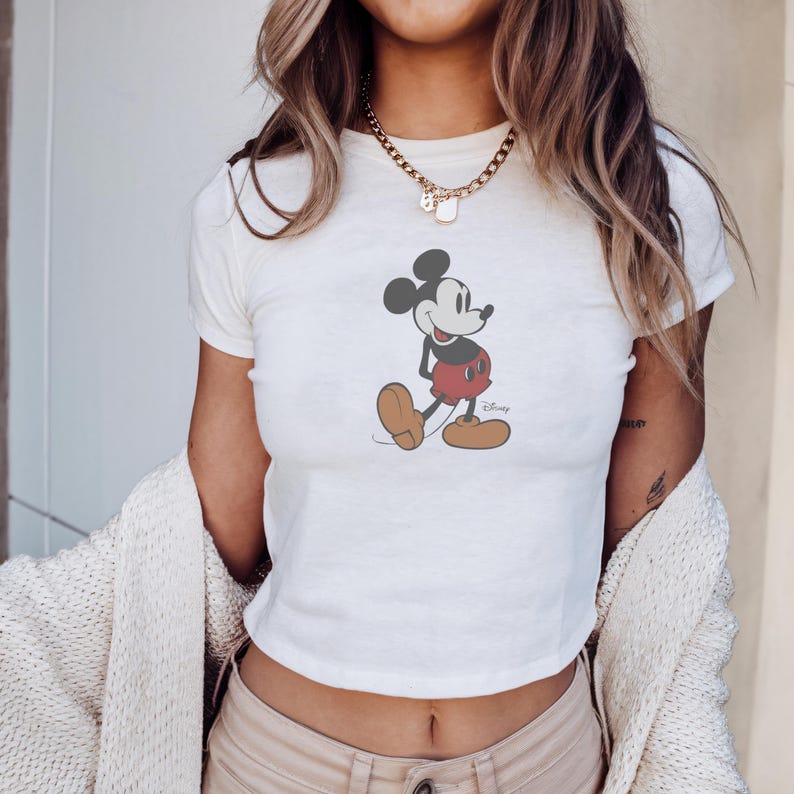 Retro Mickey Disney Baby Tee, Classic Mickey Baby Tee, Y2k 90s Style Mickey Mouse Tee image 1