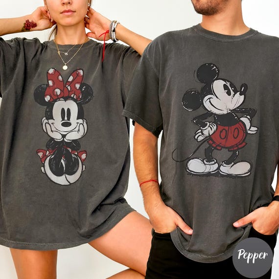 Comfort Colors® Retro Mickey Mouse Shirt, Vintage Minnie Mouse Tshirt, Disney Couple Shirts, Disney Family Matching Tees