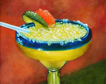 Margarita, Cocktail, Original Painting, FREE Shipping, Lime, Print, Drink Art, Lime, Green, Canvas, Wall Art, Bar Art, Drinks, Kitchen Art