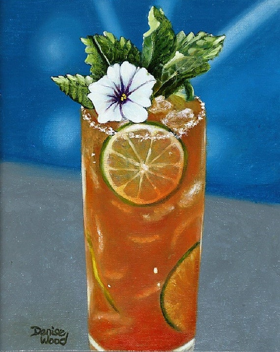 Cocktail Painting Original Art FREE Shipping Print Drink Etsy