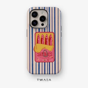 Retro Sardine Phone Case for iPhone 16 15 14 Pro Vintage Summer Phone Case Samsung Galaxy S25 S24, Google Pixel 9 Preppy Tinned Fish Case