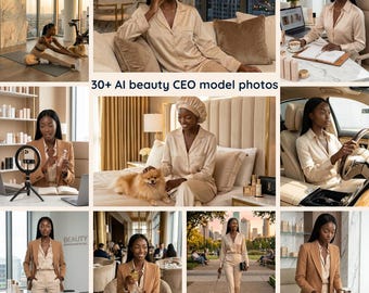 AI Beauty CEO Stock Photos | Dark Skin Entrepreneur Branding Content
