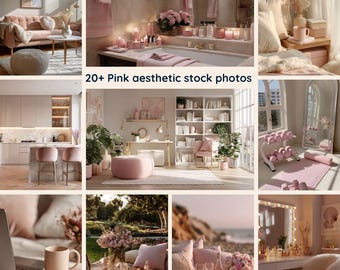 Paquete de fotos de archivo en tonos rosa y beige / Imágenes de estilo de vida de lujo con IA (descarga digital)