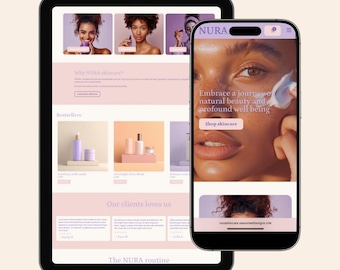 Nura Skincare WordPress Elementor Pro website template | Digital Webshop for e- commerce