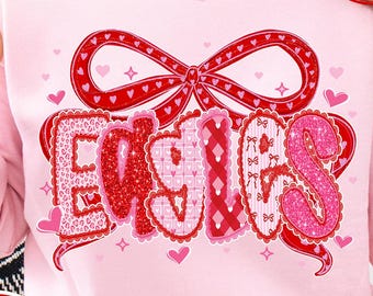 Adler Bogen Valentine PNG | Pink Rot Glitter Spitzenbesatz Sublimation | Team Spirit Herz Muster Digitaler Download | Niedliche Maskottchen Valentine Art
