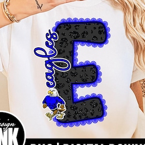 Leopard Print Letter E - Eagles Mascot - Glitter Sublimation Design (PNG Digital Download)