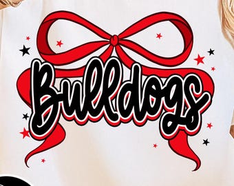 Bulldogs Bow PNG: Girly Mascot Graphic, Cheer Mom Shirt Design (Digital Download)