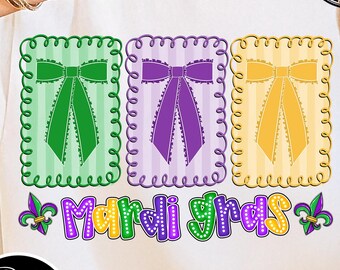 Mardi Gras Coquette Bow PNG | Bow Stack Sublimation | Purple Green Gold Ribbon Art | Trendy Carnival Digital Download | New Orleans Design