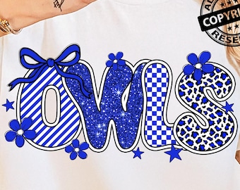 Owls Glitter Leopard Print Design: School Spirit Mascot Bow (PNG Digital Download)