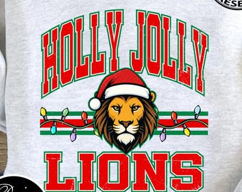 Holly lustige Löwen Weihnachten PNG | Varsity Maskottchen Sublimation | Weihnachtslichter Spiel Tag, Team Spirit Digital Download, Festliche Löwen
