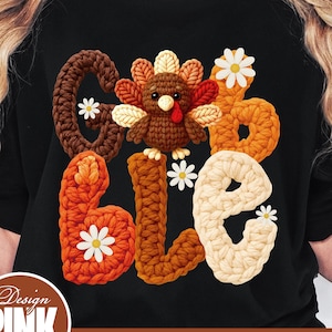 Gobble Türkei Faux häkeln PNG | Thanksgiving Sublimationsgarn Buchstaben | Herbst Urlaub digitaler Download | Süsser gestrickter Truthahn | Gemütlicher Herbst Bild 1