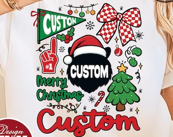Frohe Weihnachten benutzerdefinierte PNG | Spieltag Maskottchen Sublimationspaket, festlicher Schachbrettbogen, Schulgeist Digital Download, niedlicher Brauch