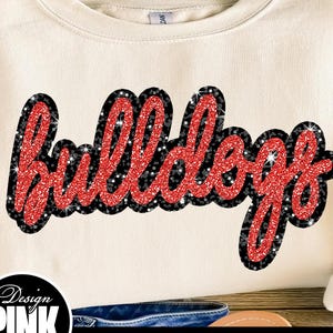 Bulldogs Glitter PNG: Gráfico de Espírito Escolar, Vermelho e Preto (Download Digital)