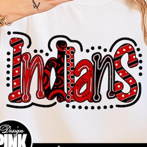 Indians Script Sublimation PNG | Red Black Groovy Font Digital Download | Trendy Mascot T-Shirt Design | Layered Dot Stripe Team Spirit Art