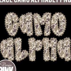 Lace Camo Alphabet PNG - Digital Download, Camouflage Font, Sublimation Design, Distressed Military Lettering