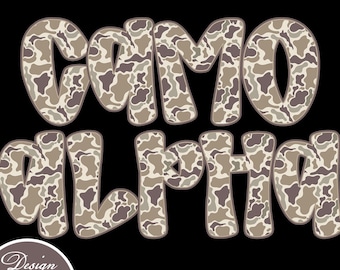 Camo Alphabet PNG - Digital Download, Camouflage Font, Sublimation Design, Distressed Military Lettering