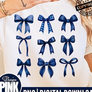 Navy Bow Clipart, Team Spirit Bows, Gameday, School Team Sublimation Png