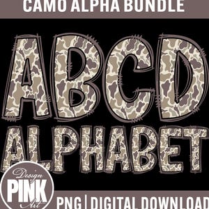Camo Alphabet Bundle PNG | Hunting Font Letters Sublimation | Camouflage Digital Download Clipart | Military Army Font