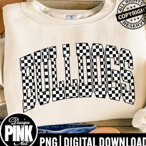 Bulldogs Checkerboard PNG | Distressed Varsity Sublimation | Trendy Race Flag Game Day Digital Download | Mascot | Grunge School Spirit image 1