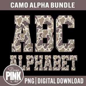 Camo Alphabet PNG - Digital Download, Camouflage Font, Sublimation Design, Distressed Military Lettering