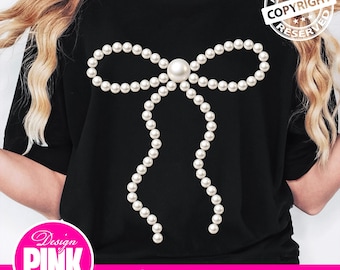 Pearl Bow PNG: Elegant Clipart, Luxurious T-Shirt Design (Instant Download)