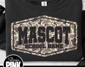 Custom Mascot PNG, Camo Mascot School Spirit Design, Personalized School Name PNG, Varsity Team Sublimation, Digital Download