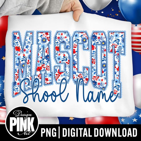Custom School Name PNG, Patriotic Floral Varsity Design, Personalized Teacher School Shirt Design, Red White Blue Name Sublimation PNG