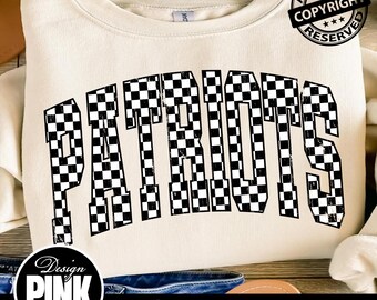 Patriots Checkerboard PNG | Distressed Varsity Sublimation | Trendy Race Flag Game Day Digital Download | Mascot | Grunge School Spirit