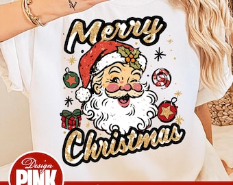 Papá Noel vintage feliz Navidad PNG, Papá Noel retro sublimado, lindo diseño de camiseta navideña, clipart navideño