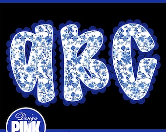 Blue Floral Lace Alphabet PNG: Chinoiserie Font, Letters (Digital Download)