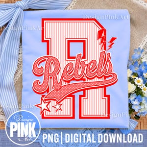 Rebels Coquette Bow PNG, School Mascot PNG, Blue Stripe Varsity Shirt, Football Game Day, Cheer Sublimation, DTF Download