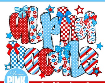 American Flag Alphabet PNG: Patriotic 4th of July Doodle Font (Digital Download)