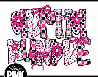 Pink Black Polka Dot Alphabet PNG: Sublimation Design (Digital Download)