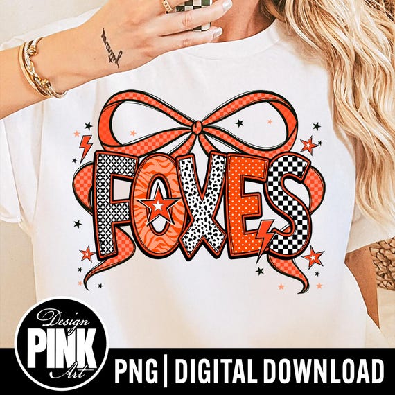 Foxes PNG: School Spirit Graphic with Bow (Digital Download for T-Shirts & Crafts)