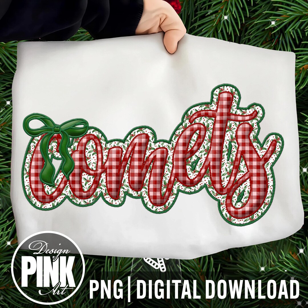 Comets Christmas Script PNG | Red Plaid Gingham Sublimation Design ...