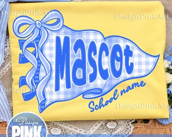 Custom Mascot School Name PNG, Gingham Mascot Banner, Coquette School Spirit PNG, Custom School Mascot, Varsity DTF Digital Download
