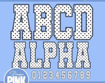 Polka Dot Varsity Alphabet, Varsity Alphabet Letters and Numbers PNG, Sports Letter Font, Team Name Jersey Number Sublimation Design