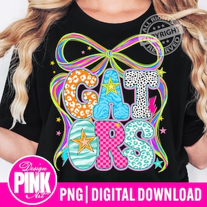 Gators Coquette Bow PNG: Checkered Leopard Floral Letters (Digital Download)