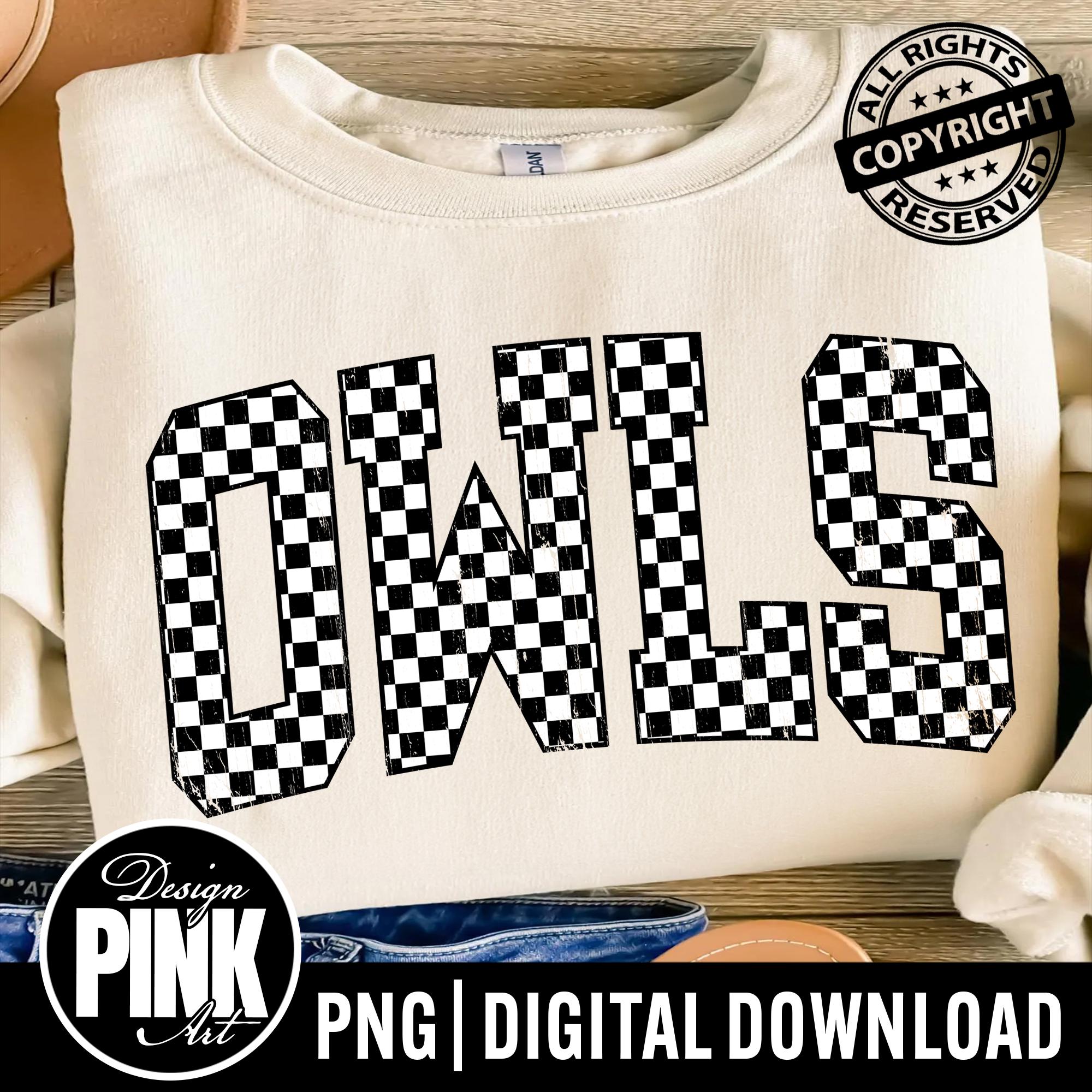 Owls Checkerboard PNG | Distressed Varsity Sublimation | Trendy Race Flag Game Day Digital Download